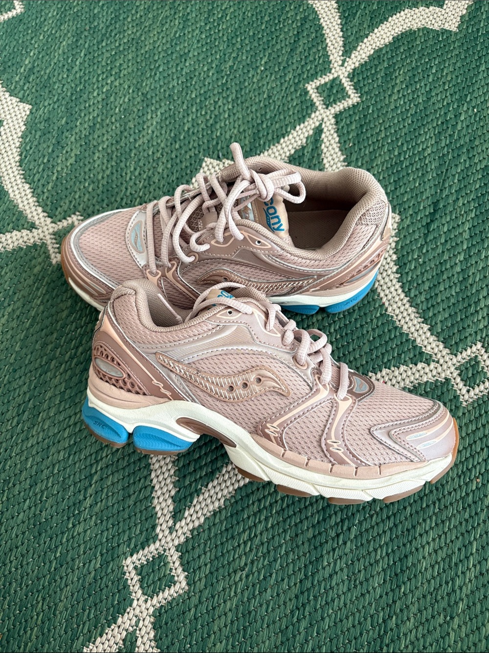 Saucony Kids Blush Pink Athletic Running Sneakers with Blue Accent